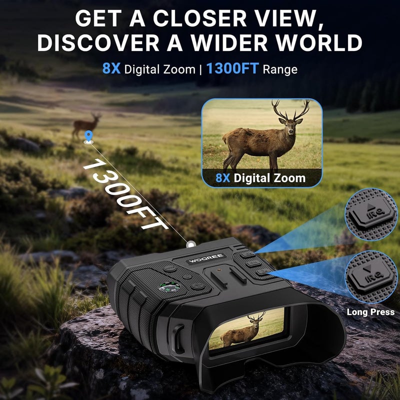 Worgree Night Vision Goggles, 4K Night Vision Binoculars for Adults, 36MP Photo, 5000mAh Rechargeable Battery, 1300FT Range, 8X Digital Zoom, Infrared Vision, 32GB SD, Flashlight & Compass for Camping - Image 4